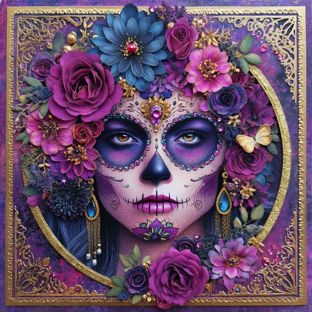 Mulher de Crânio de Açúcar Dia dos Mortos Azulejo  (Criador carregado)