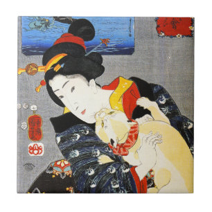 Mulher de Kuniyoshi com um azulejo do gato