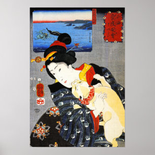 Mulher de Kuniyoshi com um poster do gato