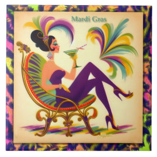 Mulher de Martini Retro Meados do Século Mardi Gra