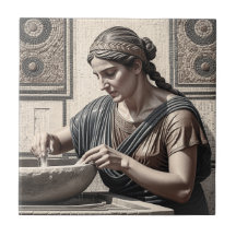 Mulher de Mosaico Grego Antigo Ladrilho de Casa