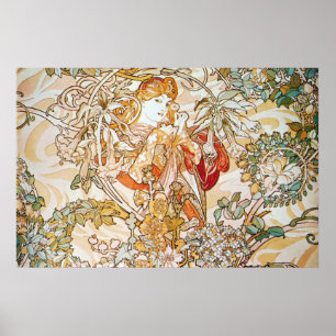 Mulher de Mucha com um impressão do poster de