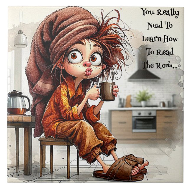 Mulher Do Café Quirky Lê O Azulejo Cerâmico Da Sal (Frente)