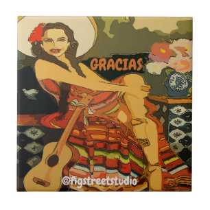 Mulher do Violão Flamenco, adicionar texto, Azule