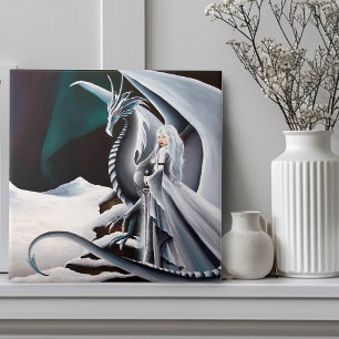 Mulher Dragão Branco Fantasia Auroras Boreais