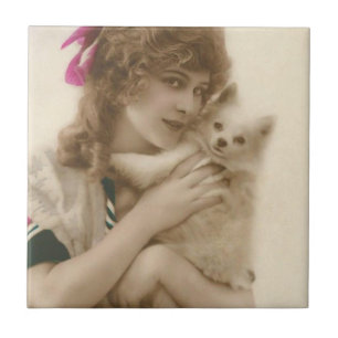 Mulher e cão antigos do Victorian da foto