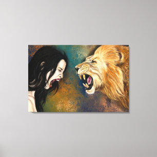 Mulher e Leão Gritam Impressão em Tela - Pintura