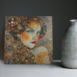 Mulher Edwardiana do Mosaico Gustav Klimt, Fase ou<br><div class="desc">Este belo azulejo cerâmico apresenta um trabalho de arte inspirado na "fase de ouro" de Gustav Klimt, representando uma mulher da era Edwardian. Nesse período, Klimt ficou fascinado pelos mosaicos bizantinos e desenvolveu sua técnica de mosaico com folha de ouro e cores vibrantes. Este trabalho de arte homenageia a abordagem...</div>