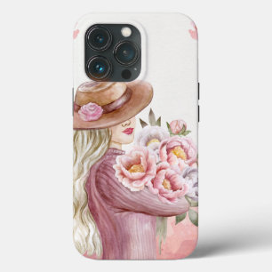 Mulher Elegante com Peônias Impressão de Arte em A