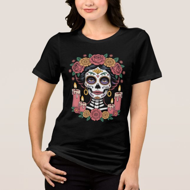 Mulher Elegante do Dia dos Mortos Caveira de Açúca (Frente)