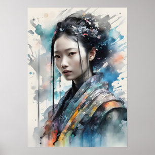 Mulher Elegante em Poster de Atuário Vibrante