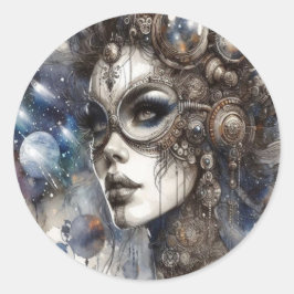 Mulher em adesivos espaciais