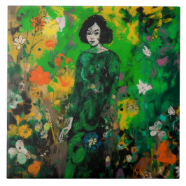 mulher em campo colorido