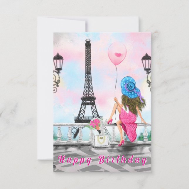 Mulher Em Paris Eiffel Tower Birthday Card (Frente)