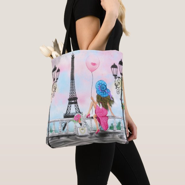 Mulher em Paris Saco de Tote com Torre Eiffel (Close Up)