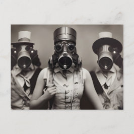 Mulher em um cartão postal de máscara de gás