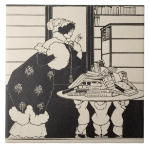 Mulher em uma livraria, design para um "livro