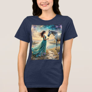 Mulher em Vestido e sua Paisagem Natural de Cavalo