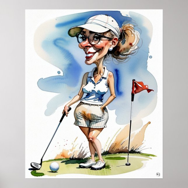 Mulher Golfer - Impressão de Golfe Art (Frente)