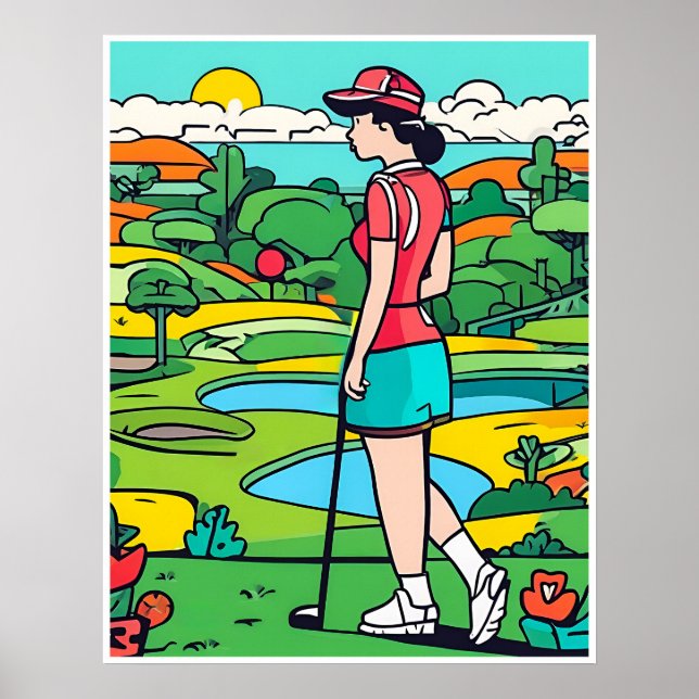 Mulher Golfista - Impressão de Arte Golfe (Frente)