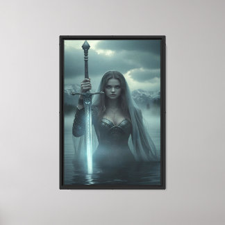 Mulher Guerreira Escura Enquadrada em Arte Canvas