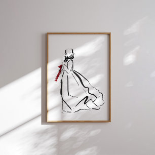 Mulher Hanbok Coreana com Poster de Tinta Vermelha
