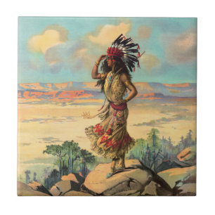 Mulher Indígena Americana Vintage com Arte de Coca
