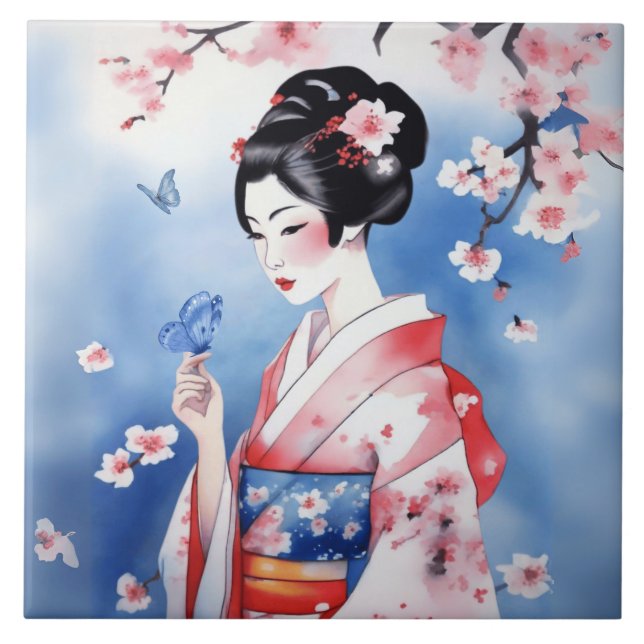 Mulher japonesa com borboleta azul (Frente)