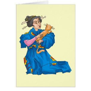 Mulher Japonesa Com Cartão De Gato - Personalizá