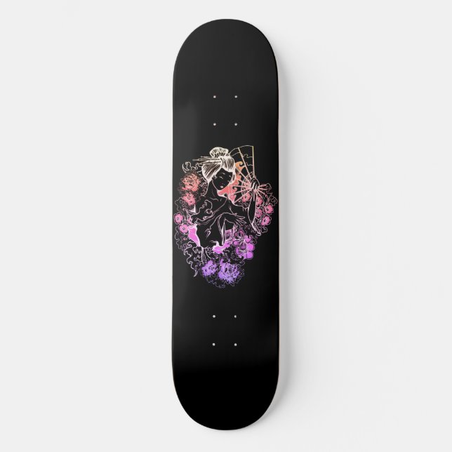 Mulher japonesa dançando flores no skate Deck (Frente)