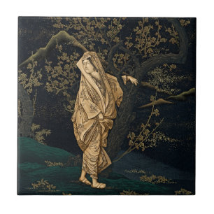 Mulher Japonesa Elegante Azulejo de Cerâmica Kimon