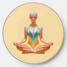 Mulher Meditativa contra fundo amarelo Pastel