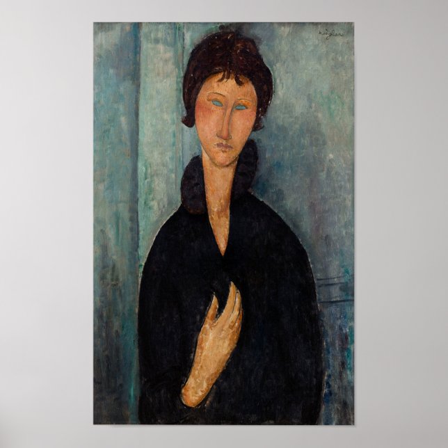 Mulher modigliani em preto com Impressão de Arte A (Frente)