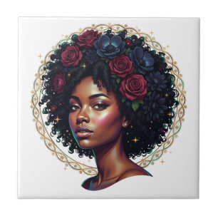 Mulher Negra Afro Floral Escura