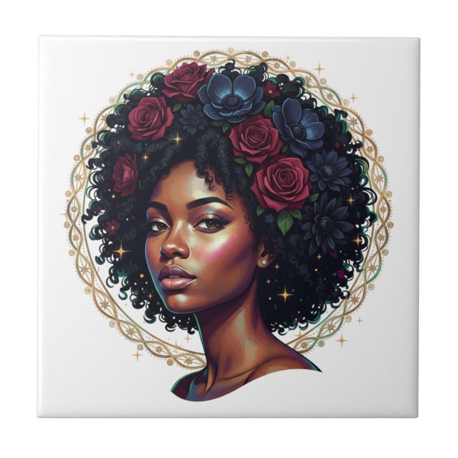 Mulher Negra Afro Floral Escura (Frente)
