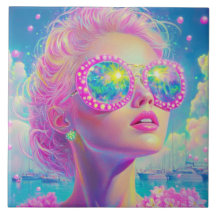 Mulher Neon Glamorosa com Óculos Espumantes