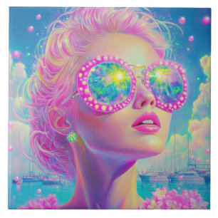 Mulher Neon Glamorosa com Óculos Espumantes