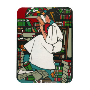 Mulher no ímã da biblioteca