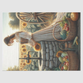 Mulher no poço Girassóis 1 Papel de Tecido