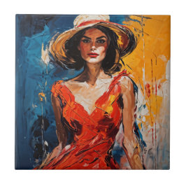 Mulher no vestido de coquetel vermelho