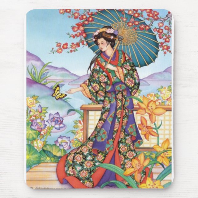 Mulher nobre com parasol Mousepad (Frente)