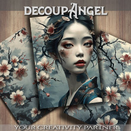 Mulher Oriental Elegante Entre Flores - Decoupage 