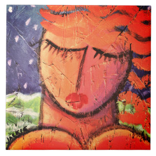 Mulher pelo Azulejo de pintura por Abstrato do mar