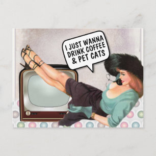 MULHER RETRÔ ENGRAÇADA CAFÉ & GATOS CARTÕES POSTAI