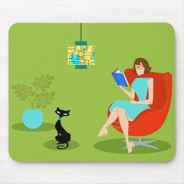 Mulher retro Mousepad da leitura (Frente)