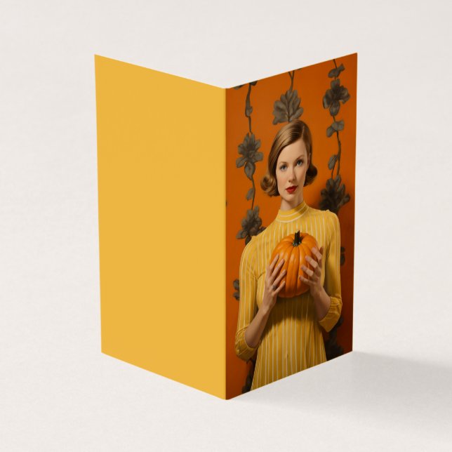 Mulher retrora segurando uma abóbora (Exterior)