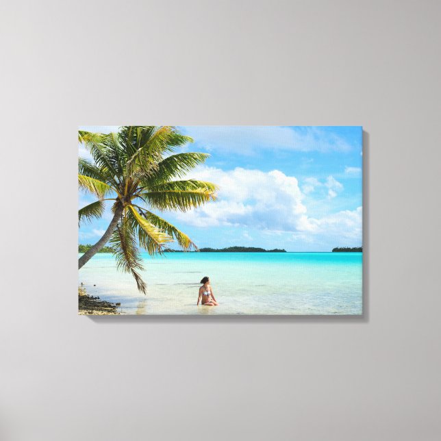 Mulher sob palmeira na canvas do Pacífico (Frente)