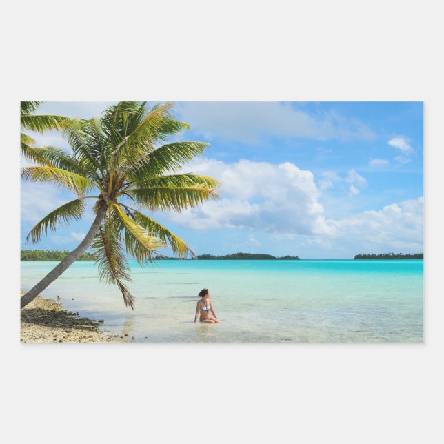 Mulher sob um adesivo de retângulo de palmeira (Frente)