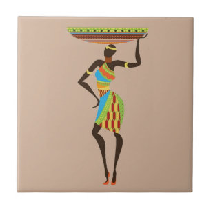 Mulher Tribal Africana com basquete de arte tribal