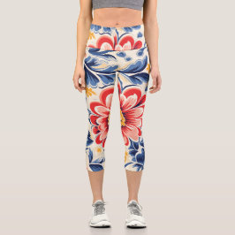 Mulher vestindo leggings coloridas com grande verm